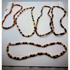 Lot of 5 Mixed Assorted Wood Bead Necklaces Crafts Repurpose Brown Tan Beige